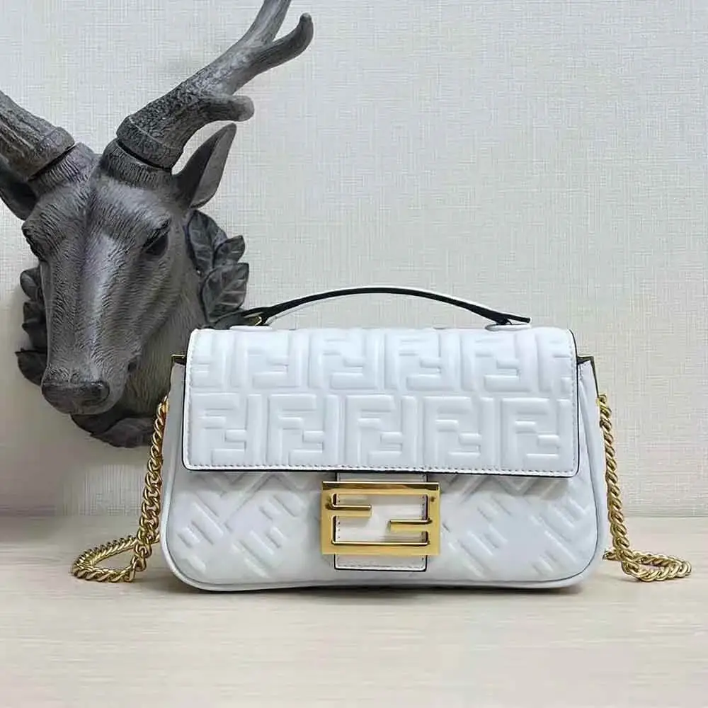 Baguette Chain Midi Light gray leather bag - image 1