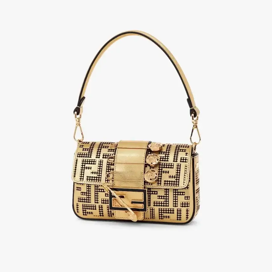 Brooch mini baguette :C Fendace bag in gold perforated leather - image 1
