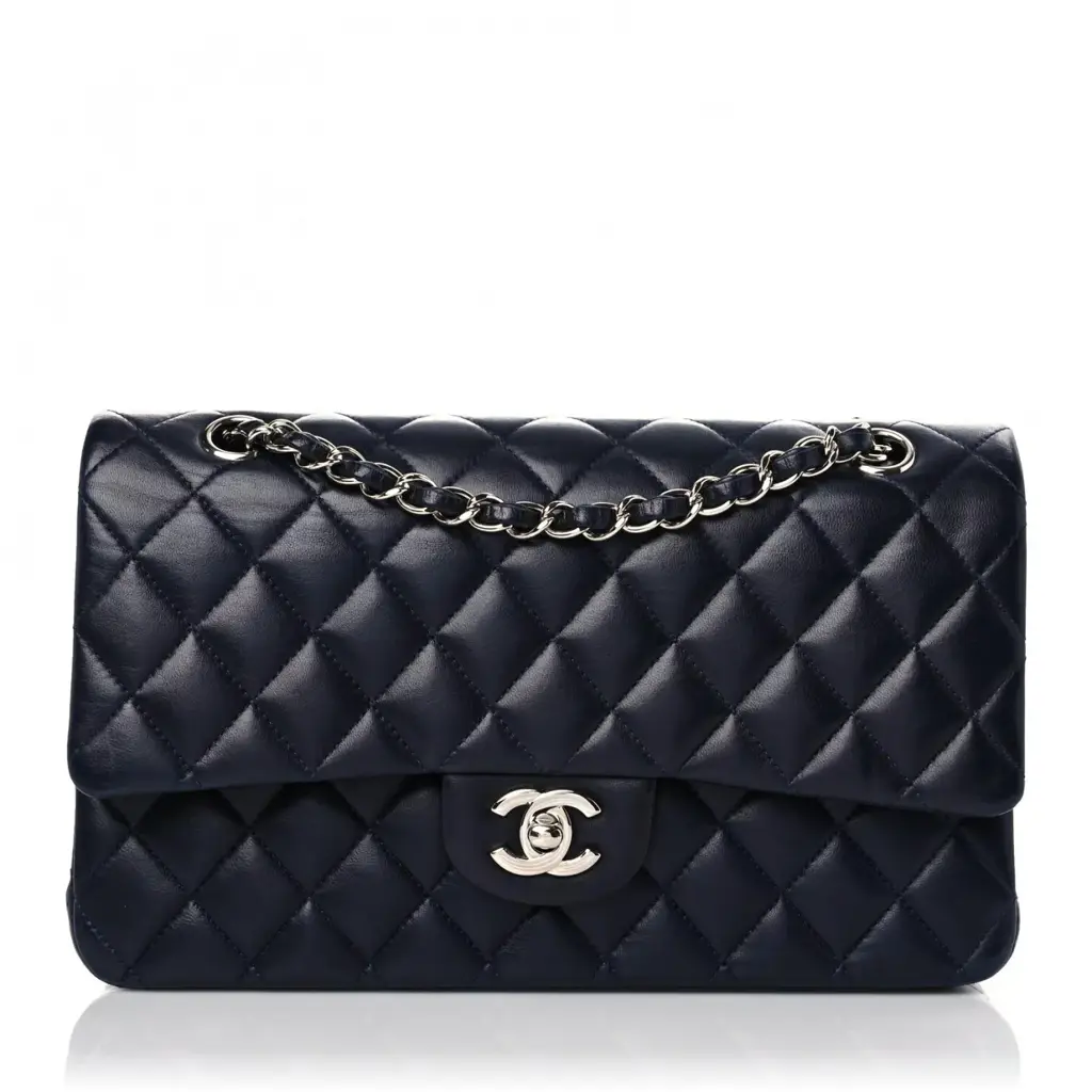CC CN34 Lambskin Quilted Medium Double Flap in Navy - image 1
