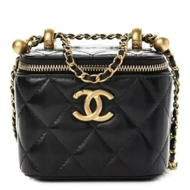 CC Calfskin Quilted Mini Perfect Fit Vanity Case With Chain Black - image 1