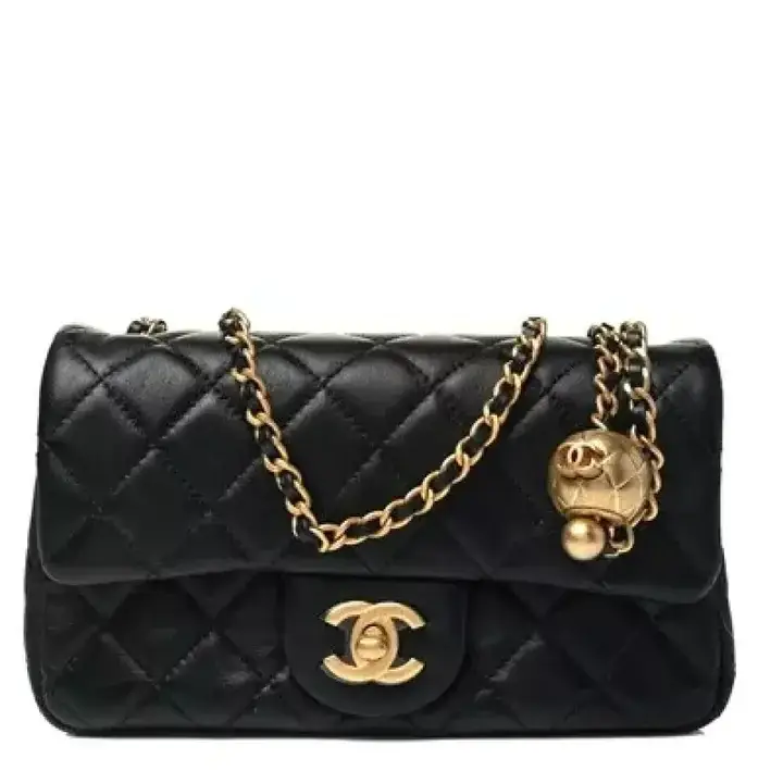 CC Lambskin Quilted CC Pearl Crush Mini Rectangular Flap Black - image 1