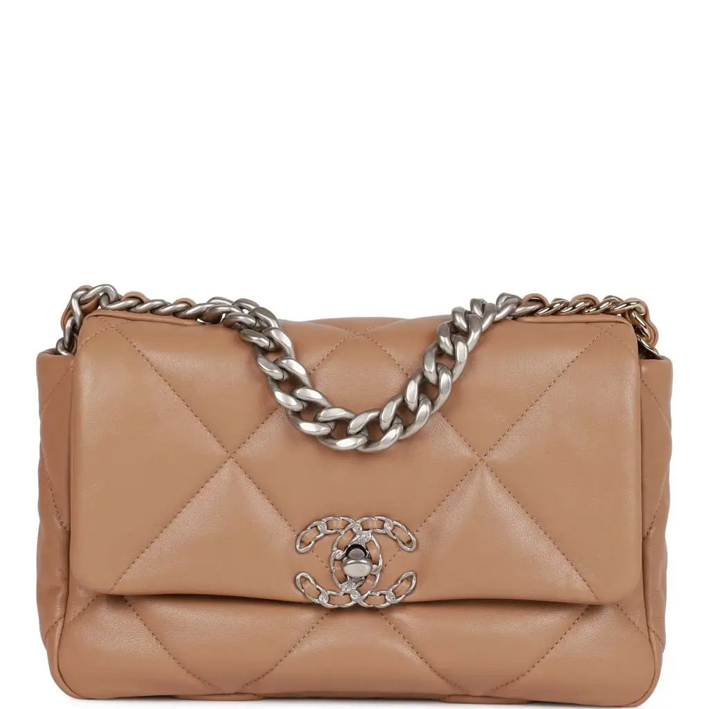 CC Medium 19 Flap Bag Beige Calfskin Mixed Hardware - image 1