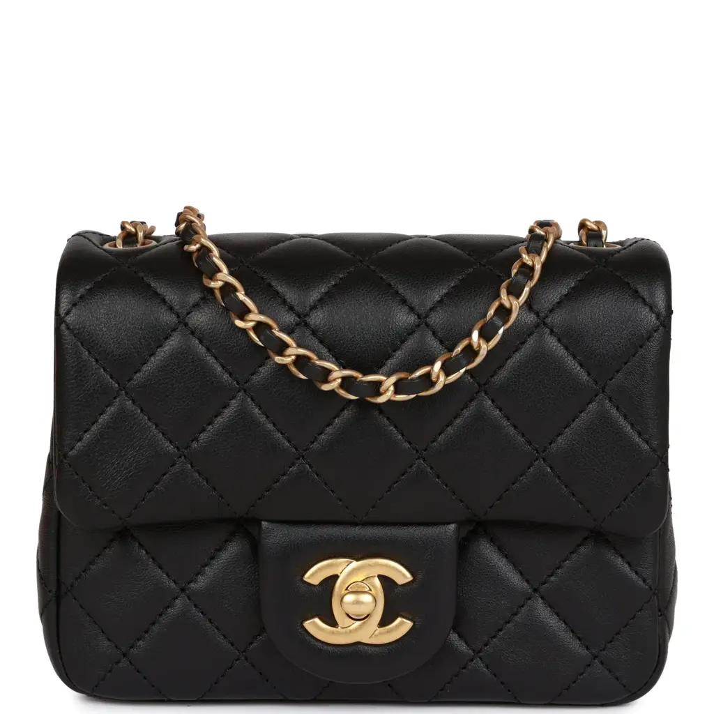 CC Pearl Crush Mini Square Flap Bag Black Lambskin Antique Gold Hardware - image 1