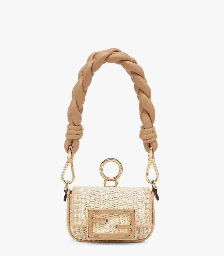 Fd Nano Baguette Charm :C Beige and brown raffia charm - image 1