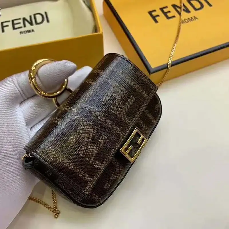 Fd Women Nano Baguette Charm Brown Fabric Charm Jacquard FF - image 1