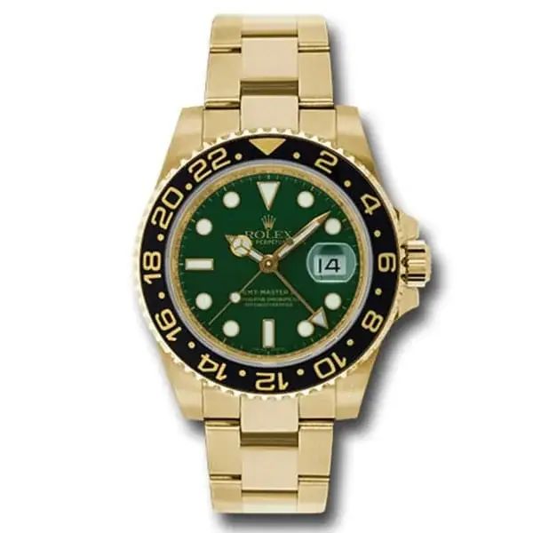 Rlx GMT Master II Green Dial Oyster Bracelet 18k Yellow Gold Mens Watch 116718G - image 1