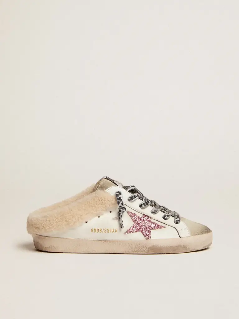 Sup-S Sabots with pink glitter star shearling lining