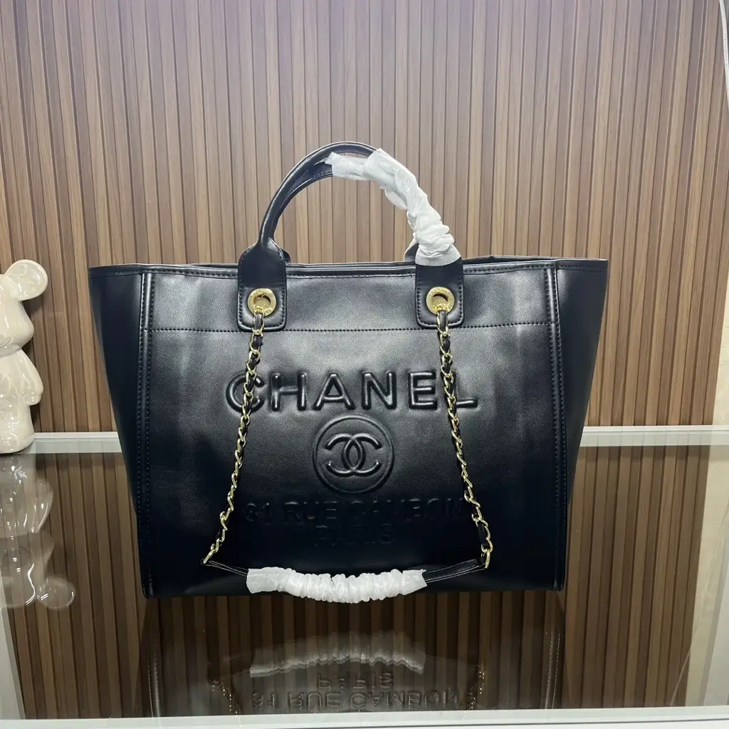 CC leather tote bag black/white size: 36.5/32/15 cm - image 1