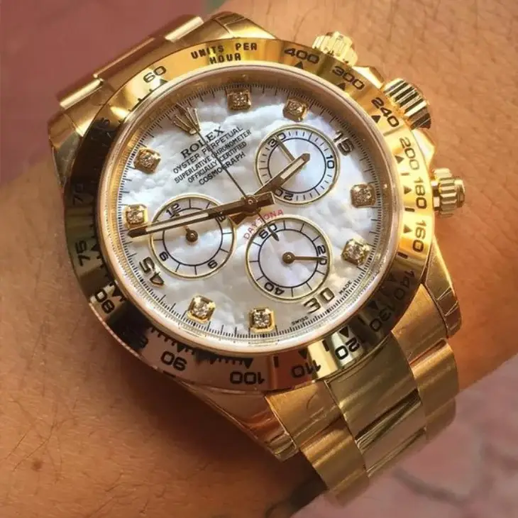 RLX Daytona Yellow Gold Mother of Pearl Diamond Dial Mens Watch 116528 Box Card - image 1